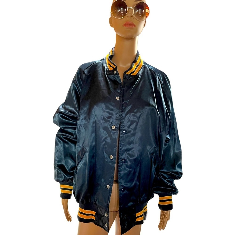 VTG Pla-Jac by Dunbrook navy blue track nylon snap jacket size XL